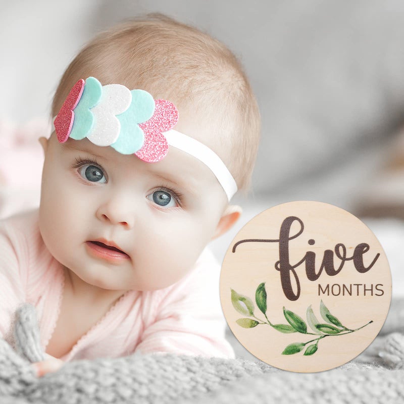Giftacity Baby Monthly Milestone Cards Sign - 10 Double Sided Marker Wooden Circles Discs Newborn Photography Prop, Pregnancy Journey Birth Announcement Sign Baby Boy and Girl Gift Sets - Image 2